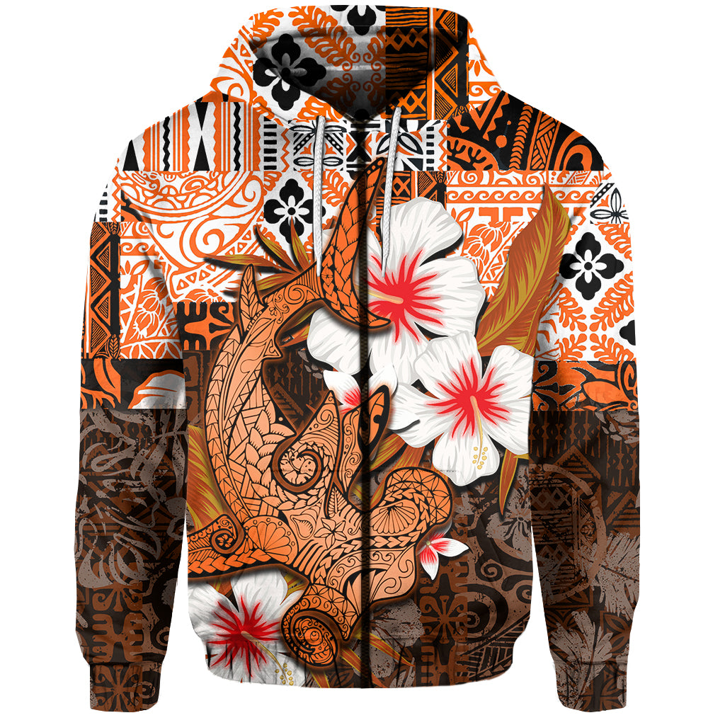 Custom Hammerhead shark Zip Hoodie Hawaii Style Orange LT6 Unisex Orange - Polynesian Pride