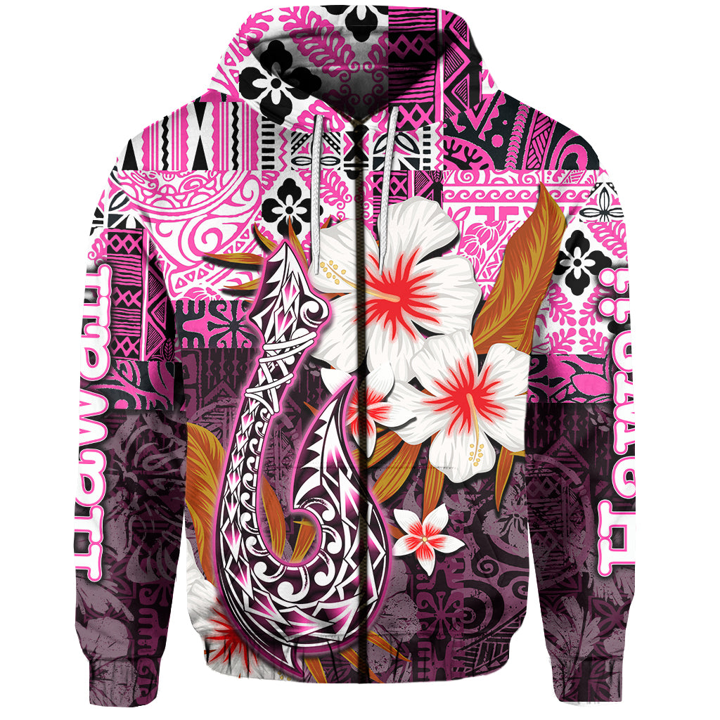 Custom Hawaii Fish Hook Zip Hoodie Pink Style LT6 - Polynesian Pride