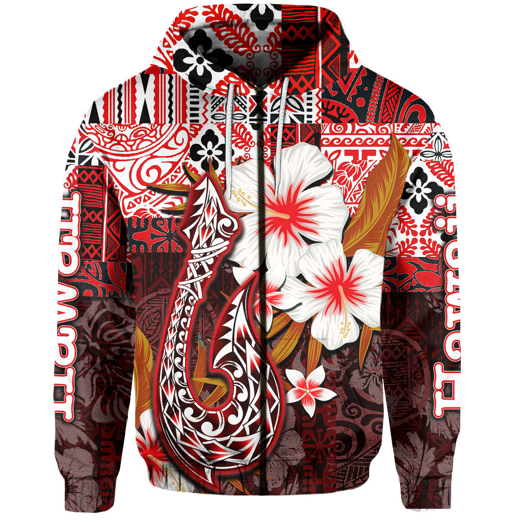 Custom Hawaii Fish Hook Zip Hoodie Red Style LT6 - Polynesian Pride