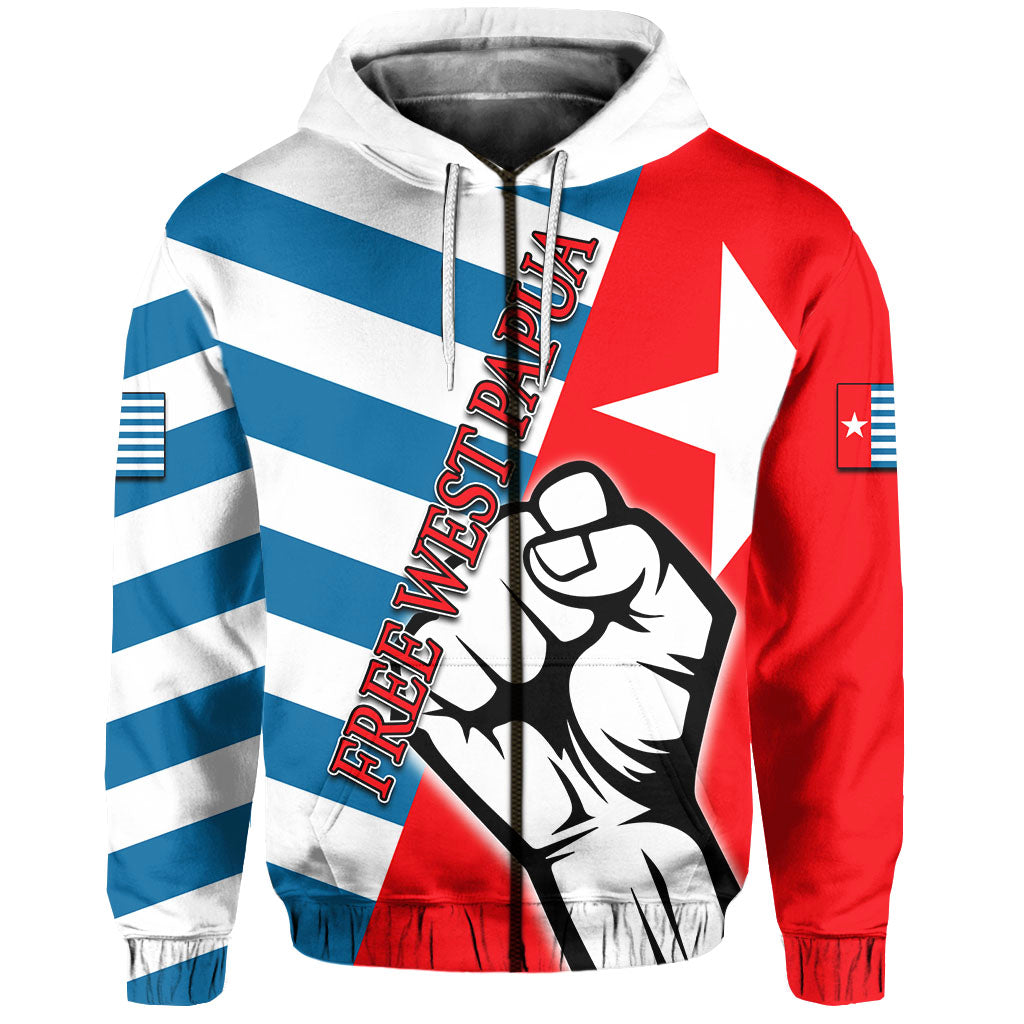 Free West Papua Zip up Hoodie Clenched Hands Flag LT6 Unisex Blue - Polynesian Pride