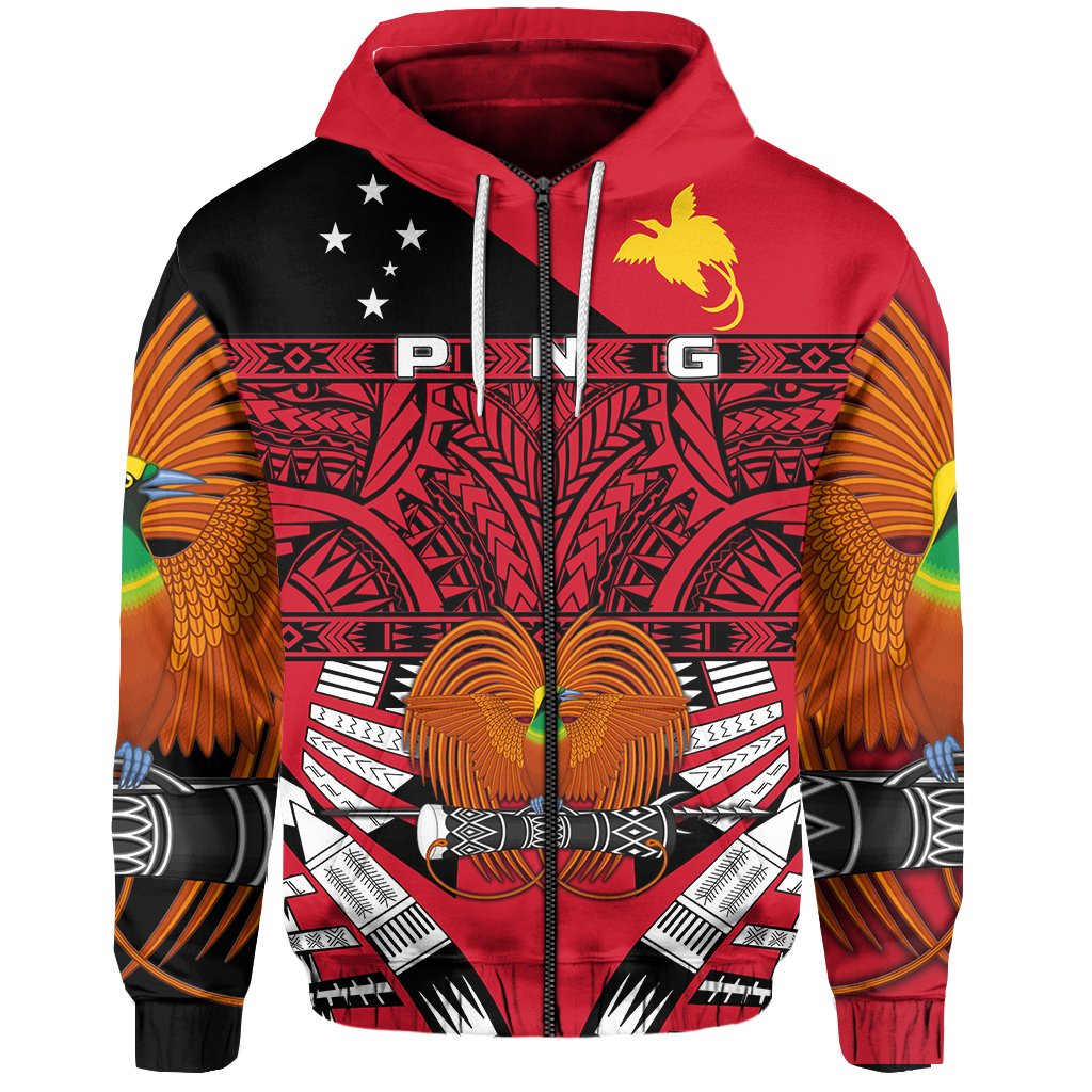 Kumuls Papua New Guinea Zip up Hoodie Rugby Unisex Red - Polynesian Pride