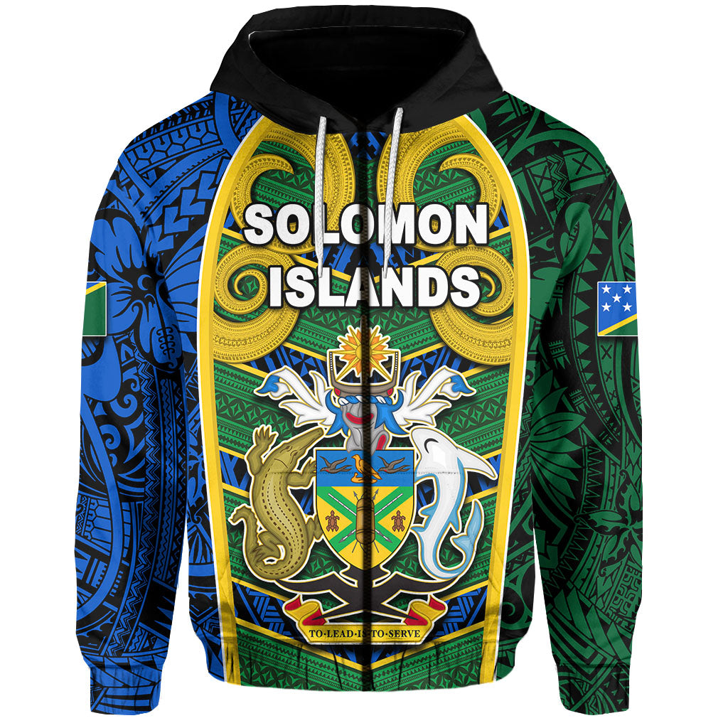 Custom Solomon Islands Independence 43rd Zip Hoodie LT6 Blue - Polynesian Pride