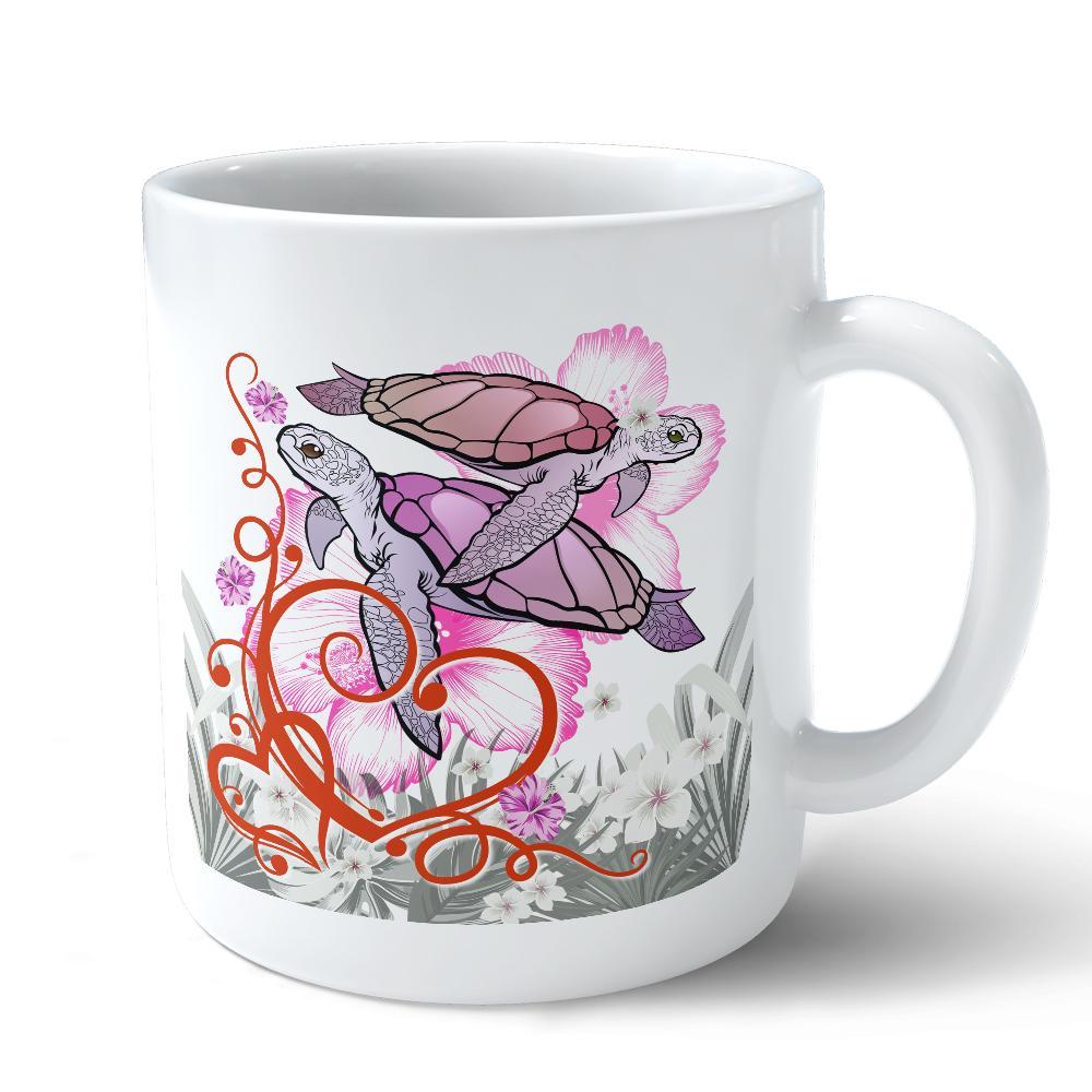Hawaii Turtle Couple Valentine's Hibiscus Plumeria Mug - Valentine Style Mug 11oz White - Polynesian Pride