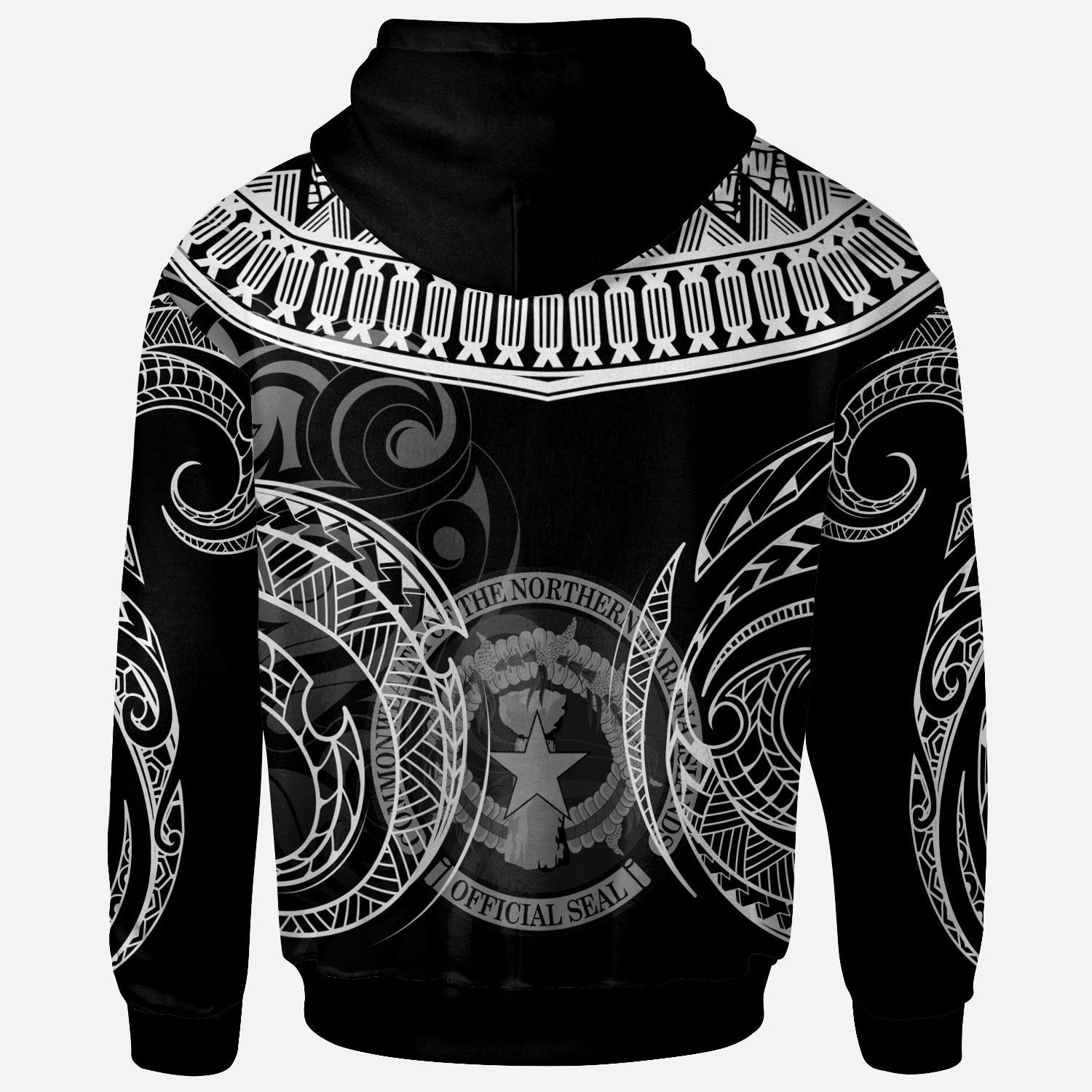 CNMI Custom Zip Hoodie Serrated Pattern White Color Unisex Black - Polynesian Pride