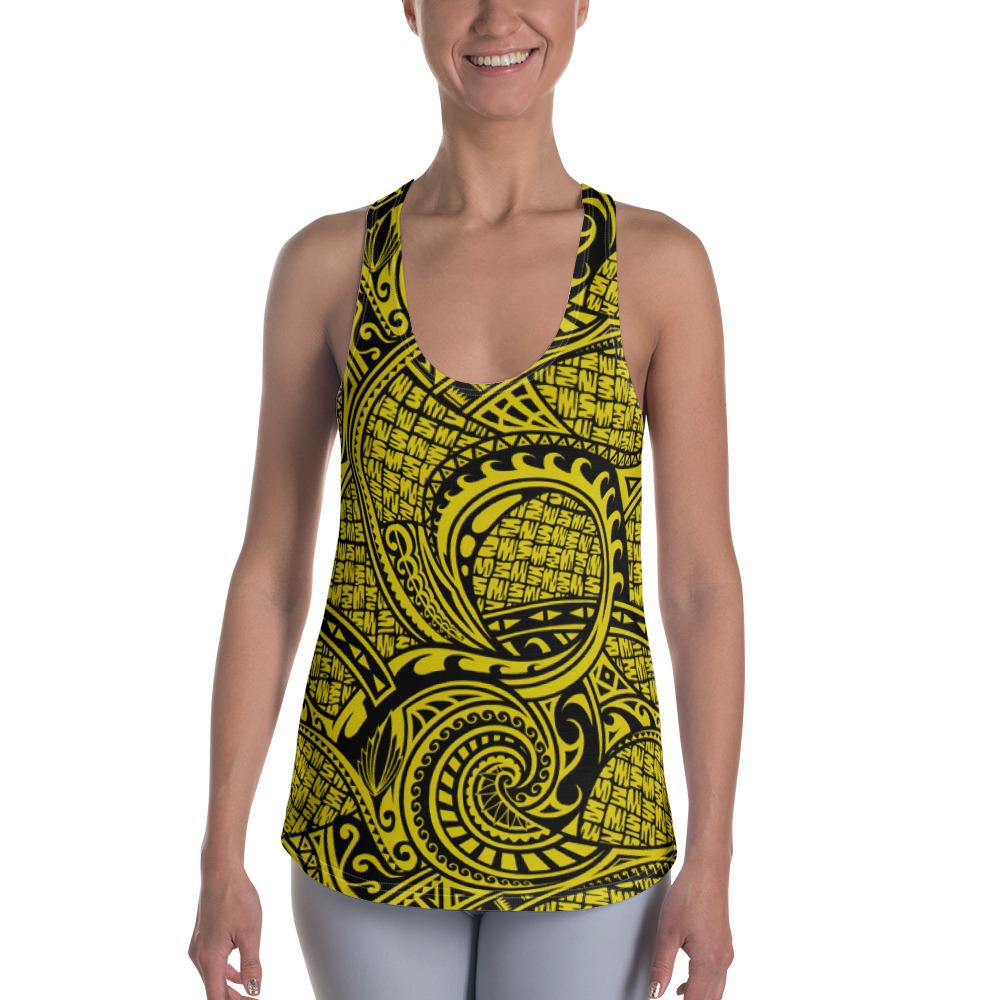 Polynesian Maori Lauhala Yellow Hawaii Women's Racerback Tank Top Art - Polynesian Pride