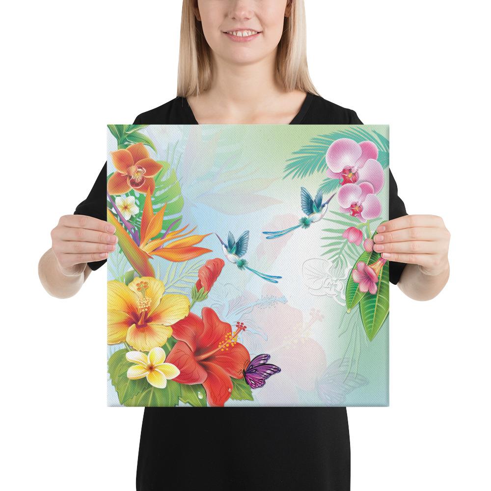 Hibiscus In Jung Canvas 16x16 Canvas White - Polynesian Pride