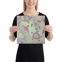 Turtle Colorful Hibiscus Backgorund Canvas 12x12 Canvas White - Polynesian Pride