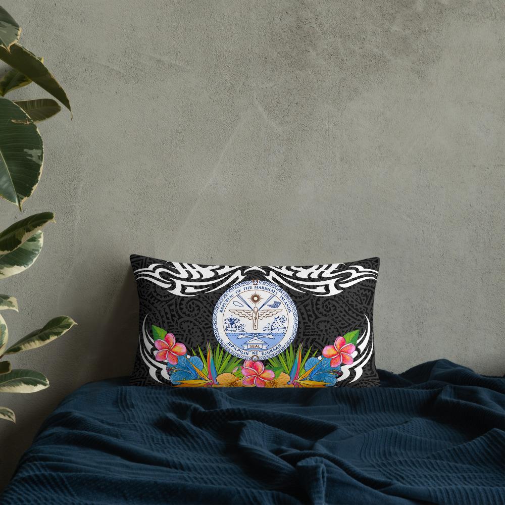 Marshall Islands Pillow - Coat Of Arms With Tropical Flowers - Polynesian Pride