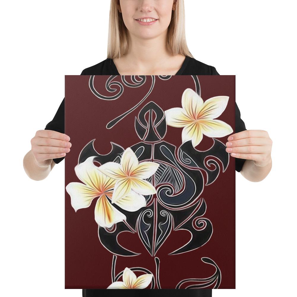 Turtle Polynesian Trinal Plumeria Red Canvas 16x20 Canvas Red - Polynesian Pride
