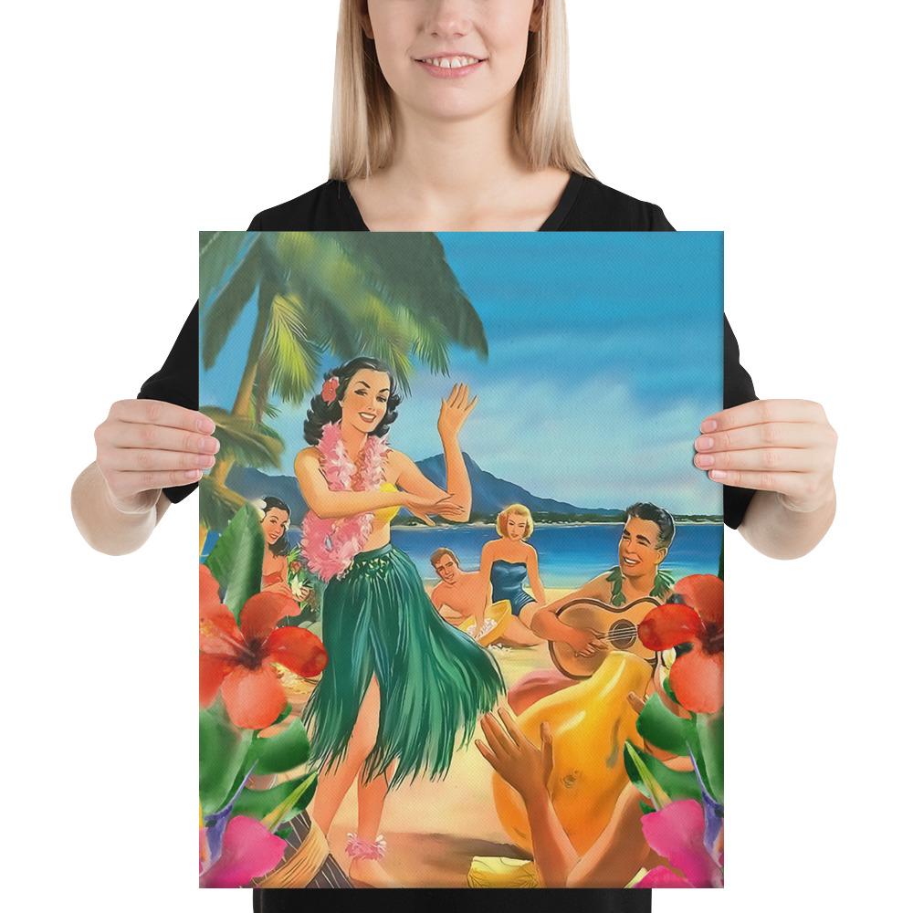 Hula Dance On Beach Canvas 16x20 Canvas White - Polynesian Pride