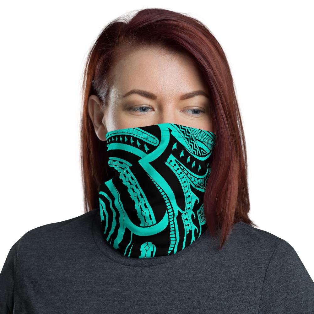 Hawaiian Bandana Swirly Tatau Turquoise Unisex Neck Gaiter One Size Black - Polynesian Pride