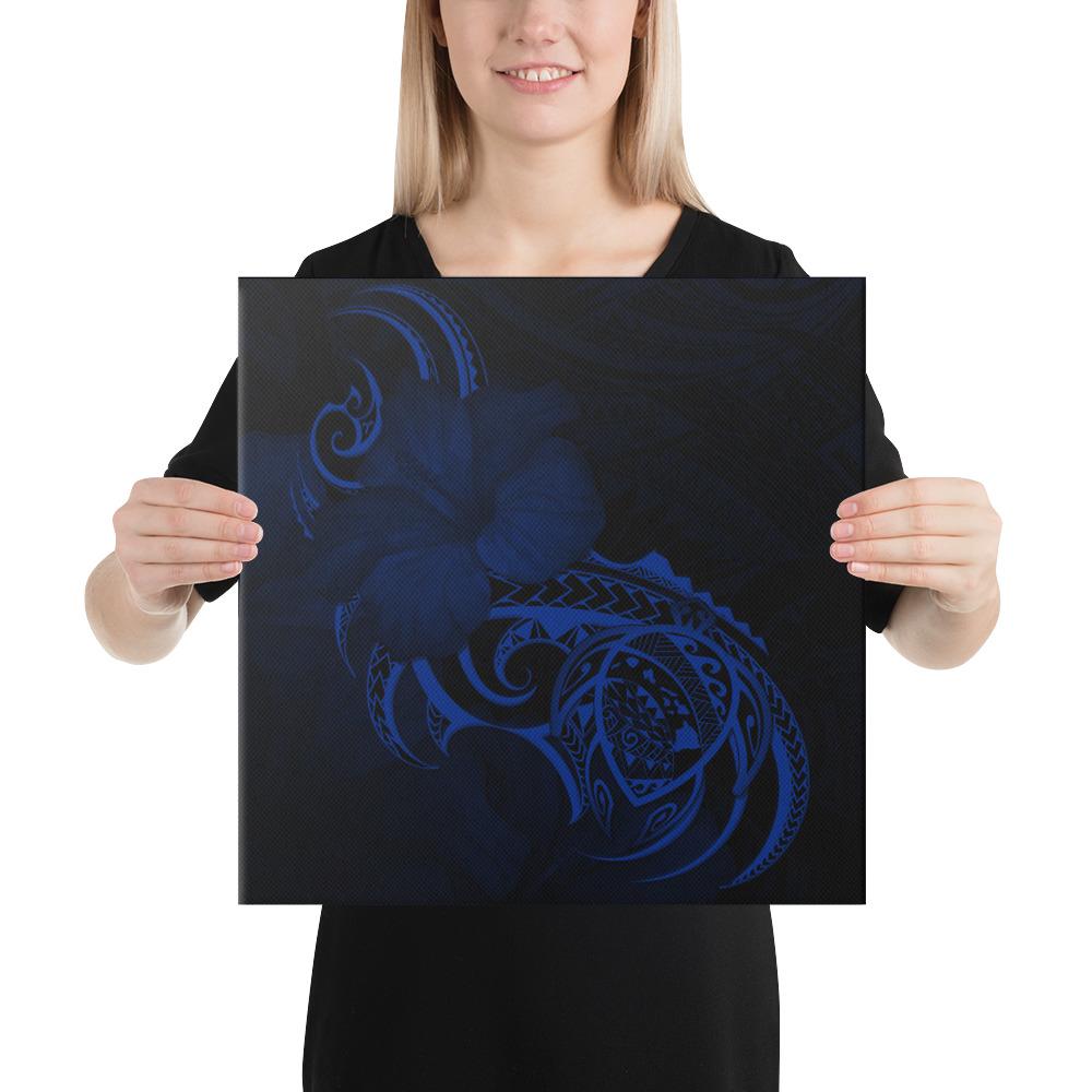 Hawaii Map Turtle Hibiscus Divise Polynesian Blue Canvas 16x16 Canvas Blue - Polynesian Pride