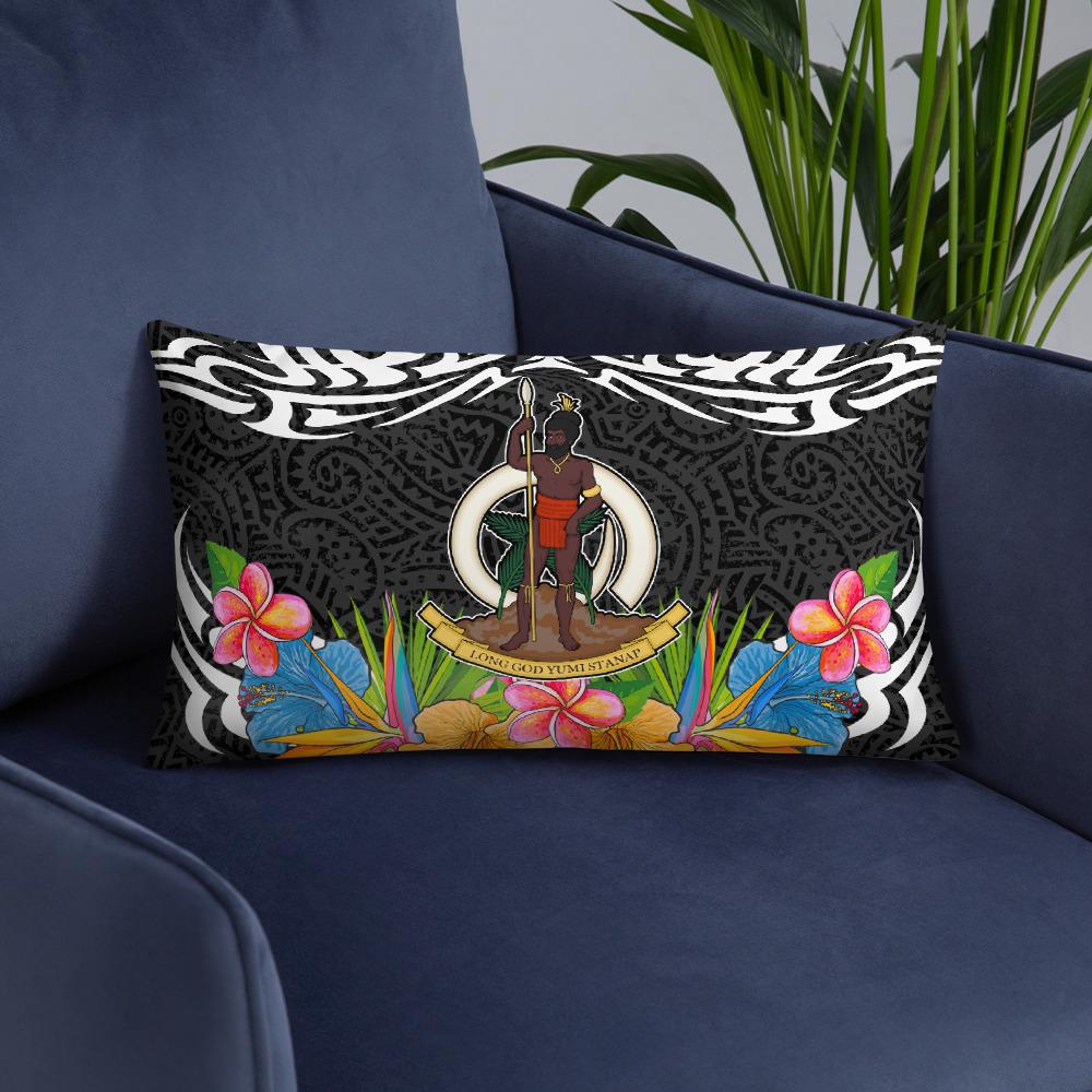 Vanuatu Pillow - Coat Of Arms With Tropical Flowers - Polynesian Pride
