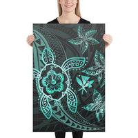 Kanaka Map Hibiscus Plumeria Turtle Art Turquoise Polynesian Canvas 24x36 Canvas Turquoise - Polynesian Pride