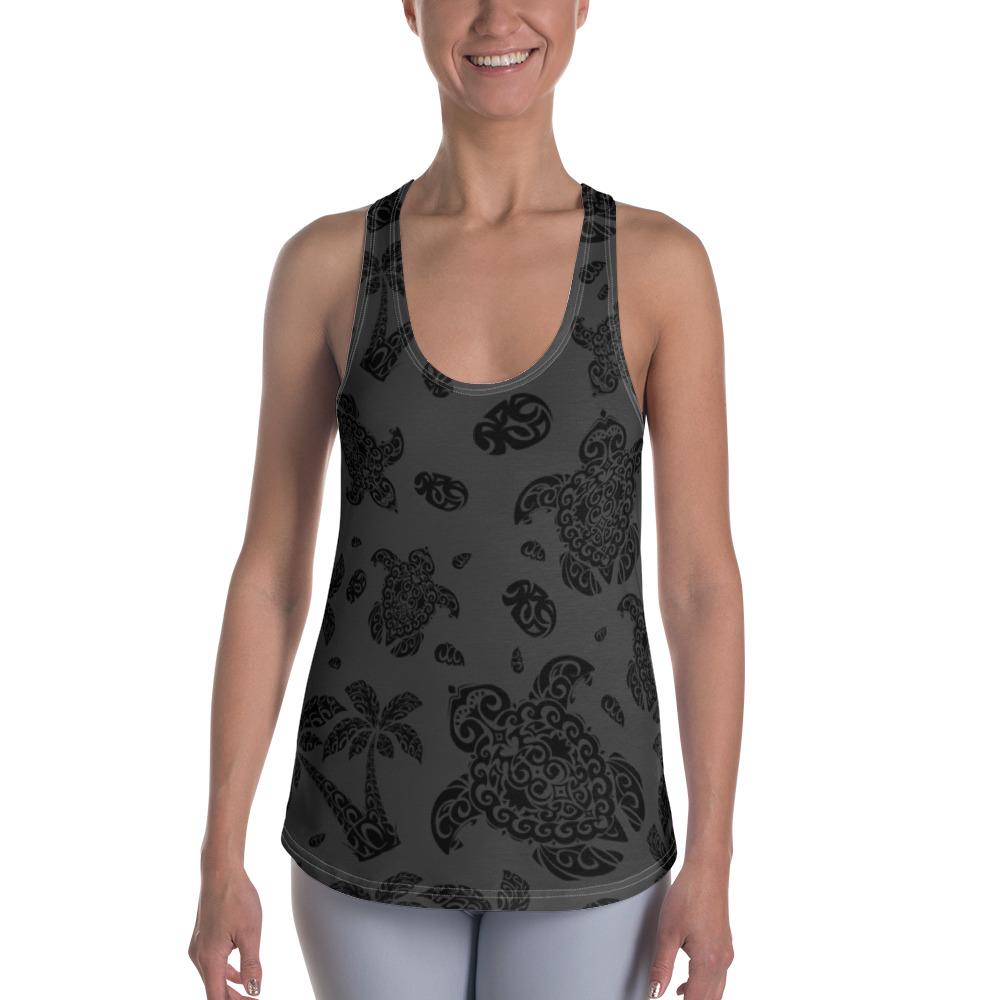 Polynesian Turtle Palm And Sea Pebbles Gray Hawaii Women's Racerback Tank Top Art - Polynesian Pride