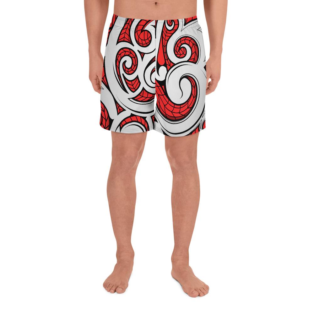 Polynesian Maori Ethnic Ornament Red Men's Athletic Long Shorts Art - Polynesian Pride