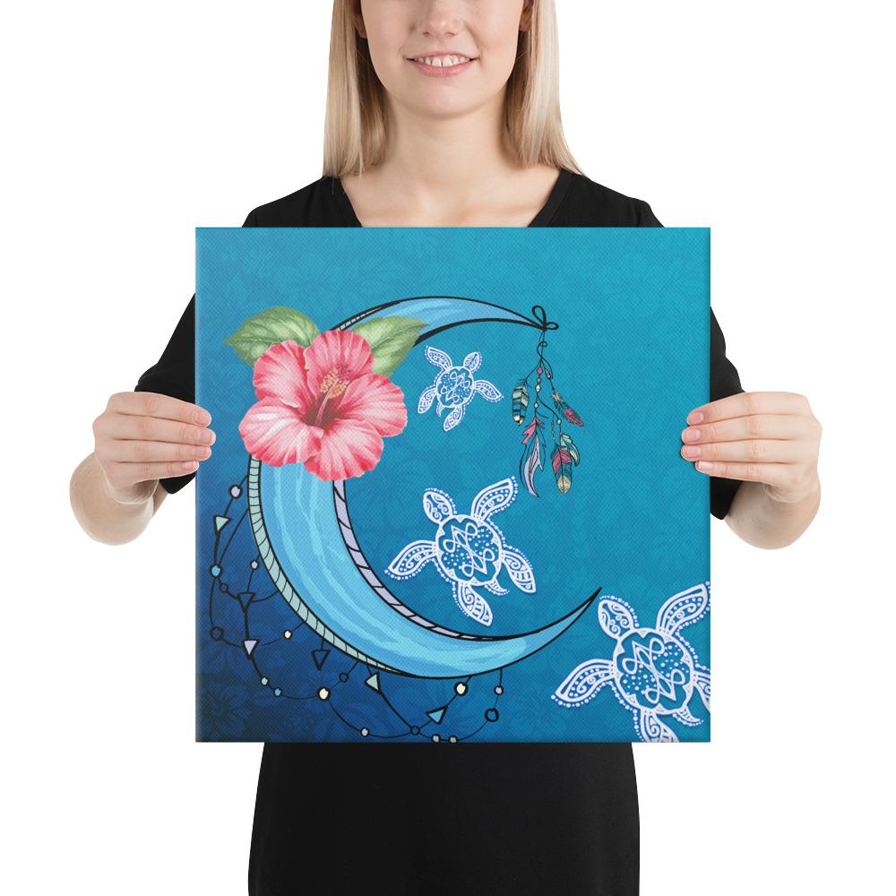 Turtle Moon Dream Canvas 16x16 Canvas White - Polynesian Pride