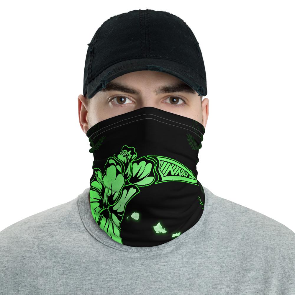 Hawaiian Bandana - Hawaii Hibiscus Map On The Moon Green Neck Gaiter Green One Size - Polynesian Pride