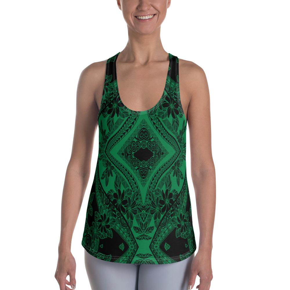 Polynesian Plumeria Mix Green Black Hawaii Women's Racerback Tank Top Art - Polynesian Pride