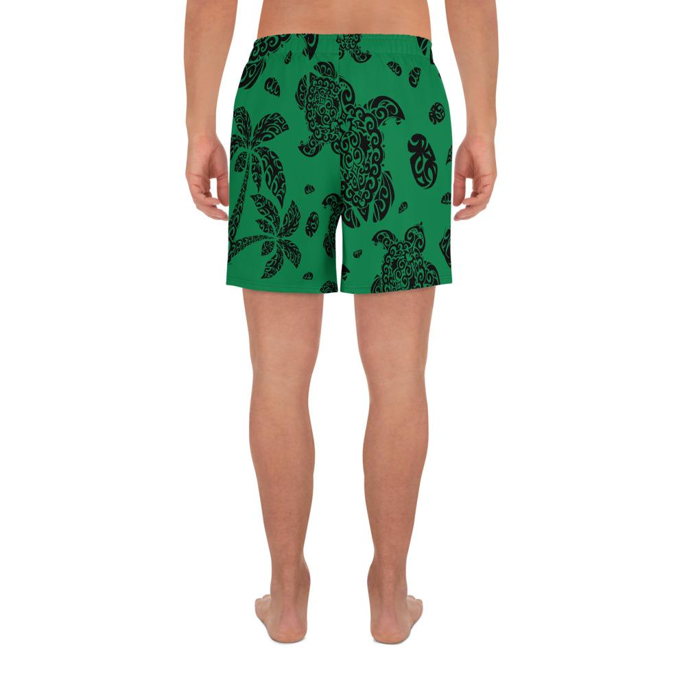 Polynesian Turtle Palm And Sea Pebbles Green Men's Athletic Long Shorts - Polynesian Pride
