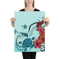 Sea Turtle Hibiscus Canvas 18x24 Canvas White - Polynesian Pride