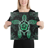 Turtle Hibiscus Green Canvas 16x16 Canvas Green - Polynesian Pride