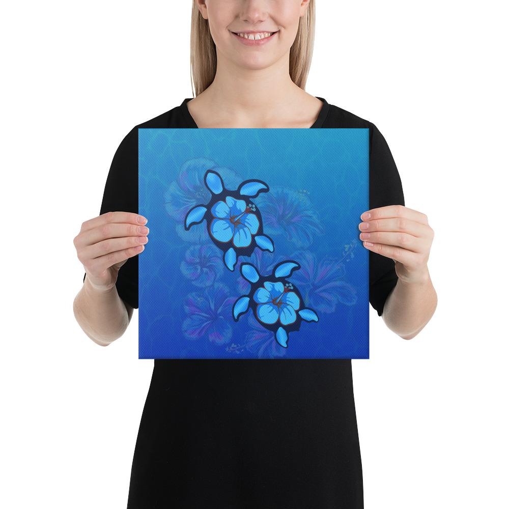 Turtle Hibiscus Ocean Canvas 12x12 Canvas White - Polynesian Pride