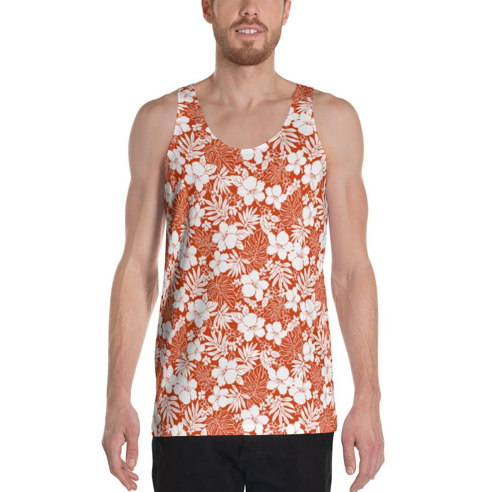 Hibiscus Flower Pattern Hawaii Men's Tank Top AH White - Polynesian Pride