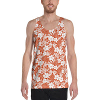 Hibiscus Flower Pattern Hawaii Men's Tank Top AH White - Polynesian Pride