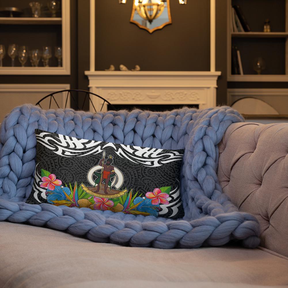 Vanuatu Pillow - Coat Of Arms With Tropical Flowers - Polynesian Pride