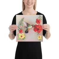 Hibiscus Bird Canvas 12x12 Canvas White - Polynesian Pride