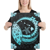 Hawaii Turtle Hibiscus Map Polynesian Turquoise Canvas 16x20 Canvas Turquoise - Polynesian Pride
