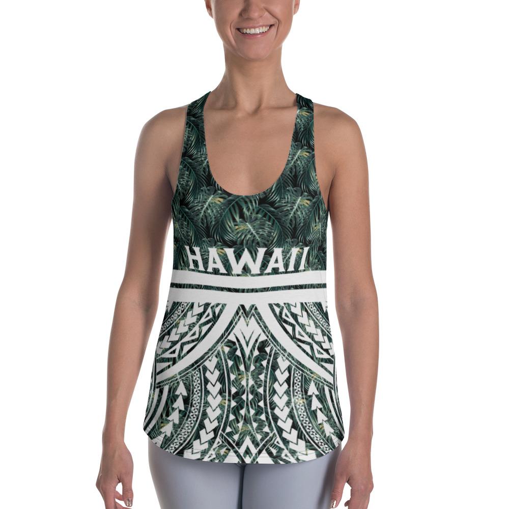 Hawaii Summer Palm Tree Polynesian Kanaka Women's Racerback Tank Green - Polynesian Pride