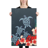 Hibiscus And Turtle Skillful Canvas 24x36 Canvas White - Polynesian Pride