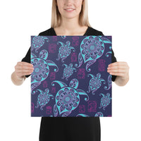 Turtle Neon Canvas 16x16 Canvas White - Polynesian Pride
