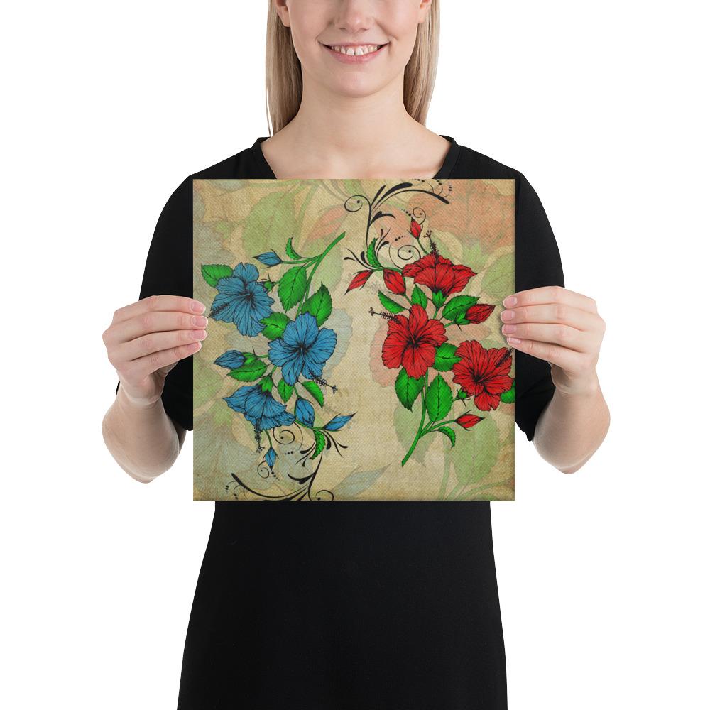 Hibibus Blue And Red Canvas 12x12 Canvas Blue - Polynesian Pride