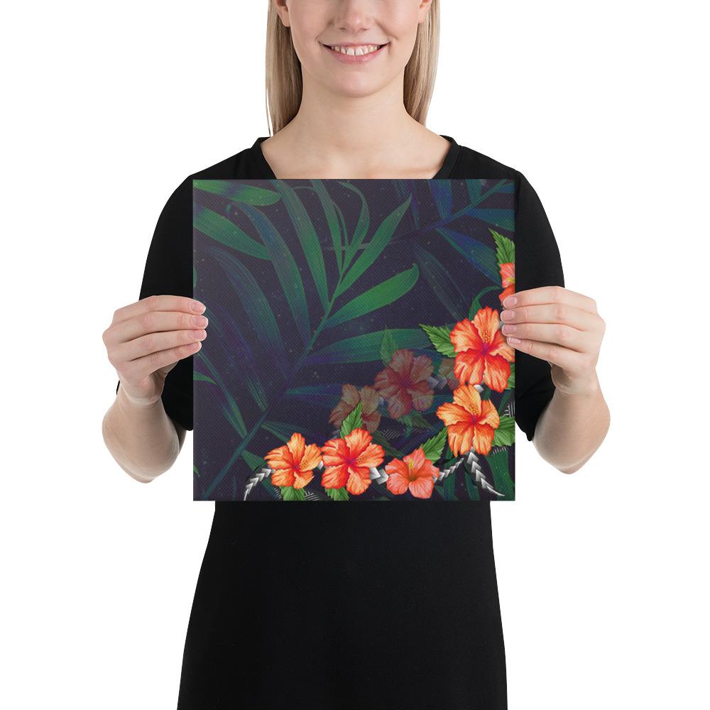 Hibiscus Palm Background Canvas 12x12 Canvas White - Polynesian Pride