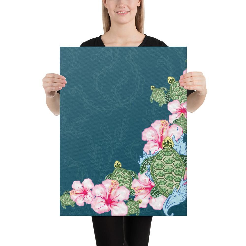 Hibiscus Turtle Dance Canvas 18x24 Canvas White - Polynesian Pride