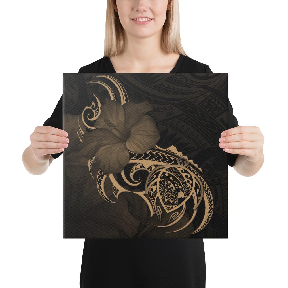 Hawaii Map Turtle Hibiscus Divise Polynesian Gold Canvas 16x16 Canvas Gold - Polynesian Pride