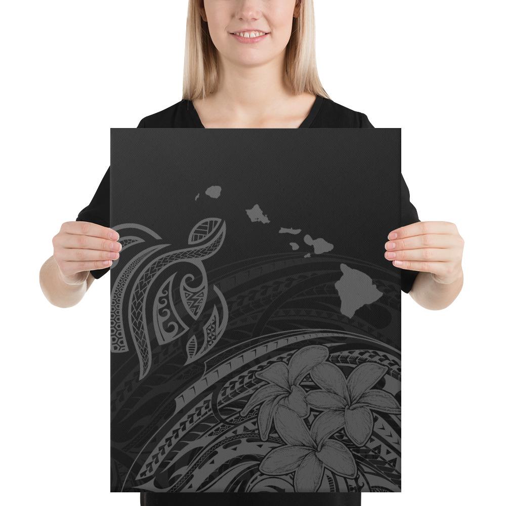 Hawaii Turtle Polynesian Map Plumeria Gray Canvas 16x20 Canvas Gray - Polynesian Pride