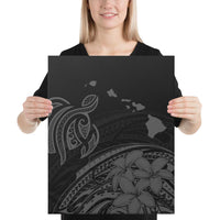 Hawaii Turtle Polynesian Map Plumeria Gray Canvas 16x20 Canvas Gray - Polynesian Pride