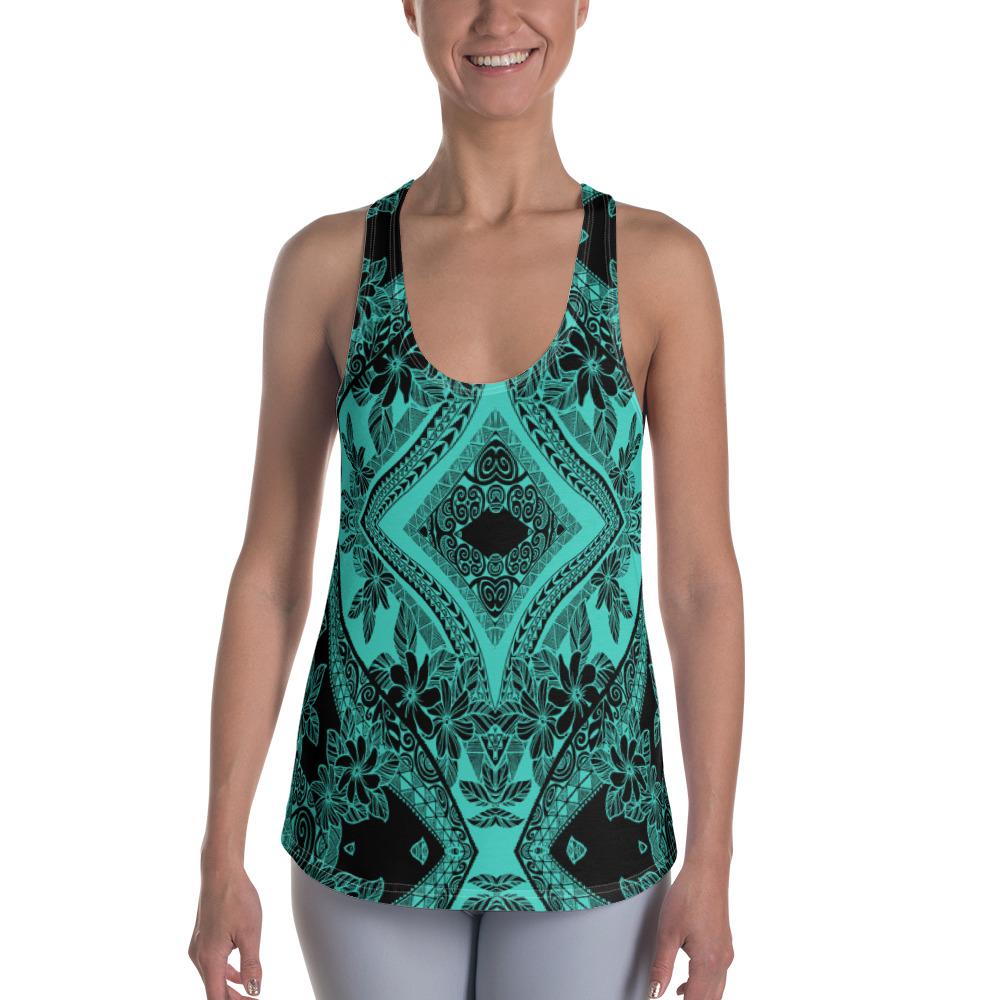 Polynesian Plumeria Mix Turquoise Black Hawaii Women's Racerback Tank Top Art - Polynesian Pride