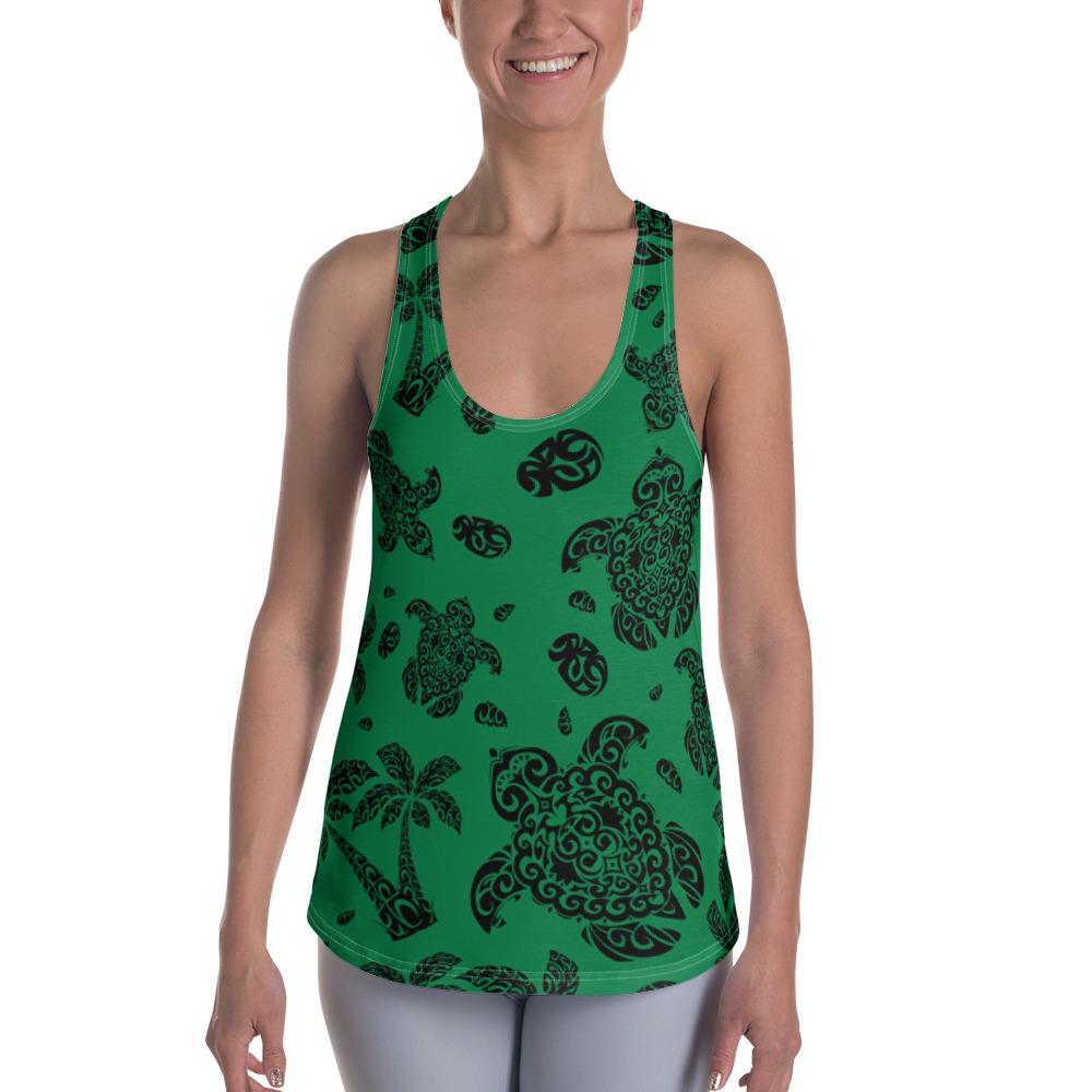 Polynesian Turtle Palm And Sea Pebbles Green Hawaii Women's Racerback Tank Top Art - Polynesian Pride