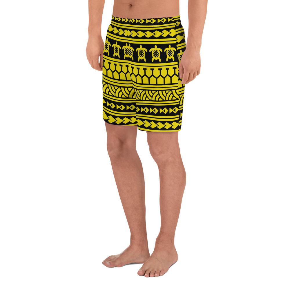 Polynesian Tattoo Tribal Yellow Men's Athletic Long Shorts - Polynesian Pride