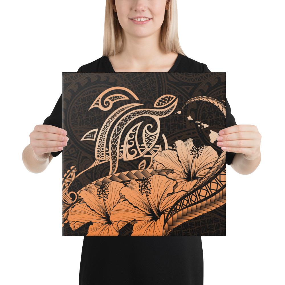 Hawaii Turtle Map Polynesian Orange Canvas 16x16 Canvas White - Polynesian Pride
