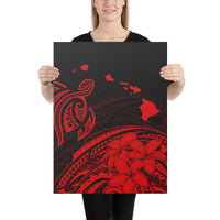 Hawaii Turtle Polynesian Map Plumeria Red Canvas 18x24 Canvas Red - Polynesian Pride