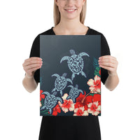 Hibiscus And Turtle Skillful Canvas 12x16 Canvas White - Polynesian Pride