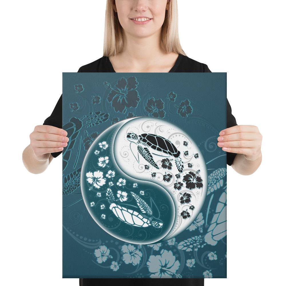 Yinyang Turtle Hibiscus Canvas 16x20 Canvas White - Polynesian Pride
