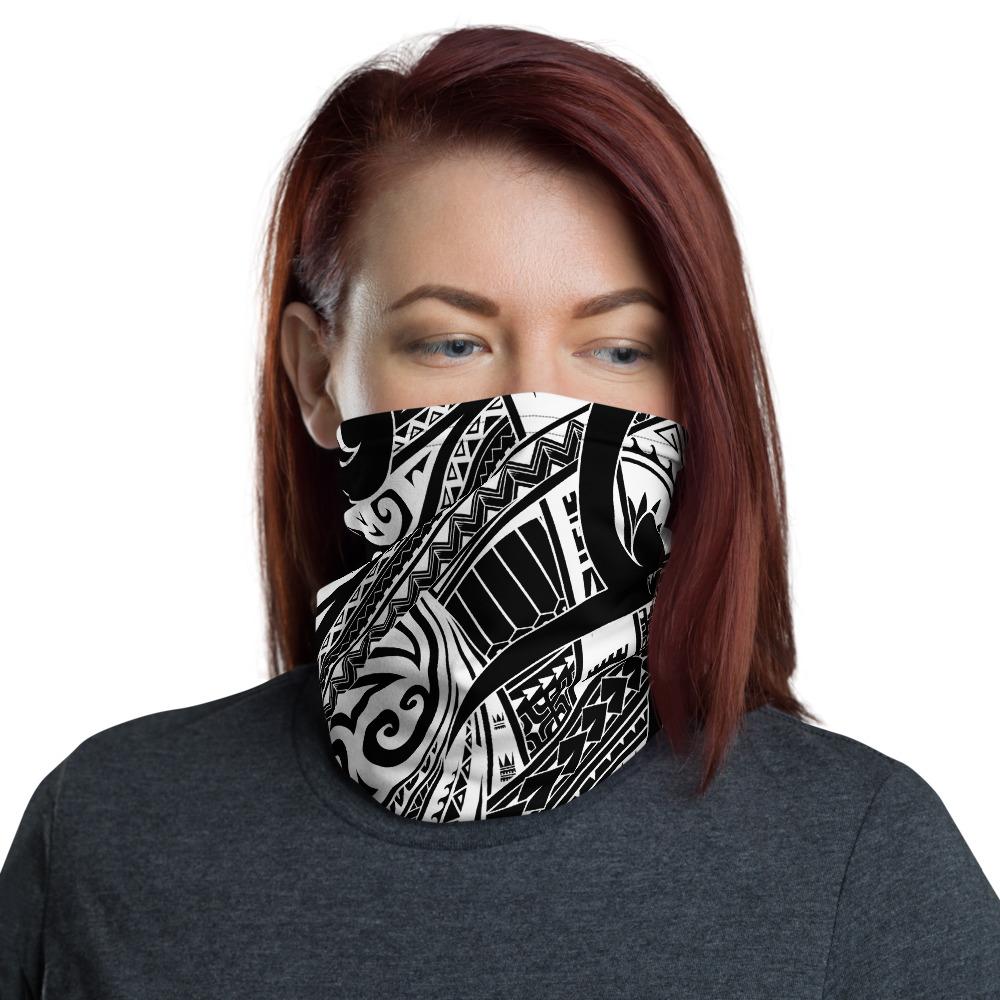 Hawaiian Bandana - Polynesian Curly Tatau White Neck Gaiter One Size Art - Polynesian Pride