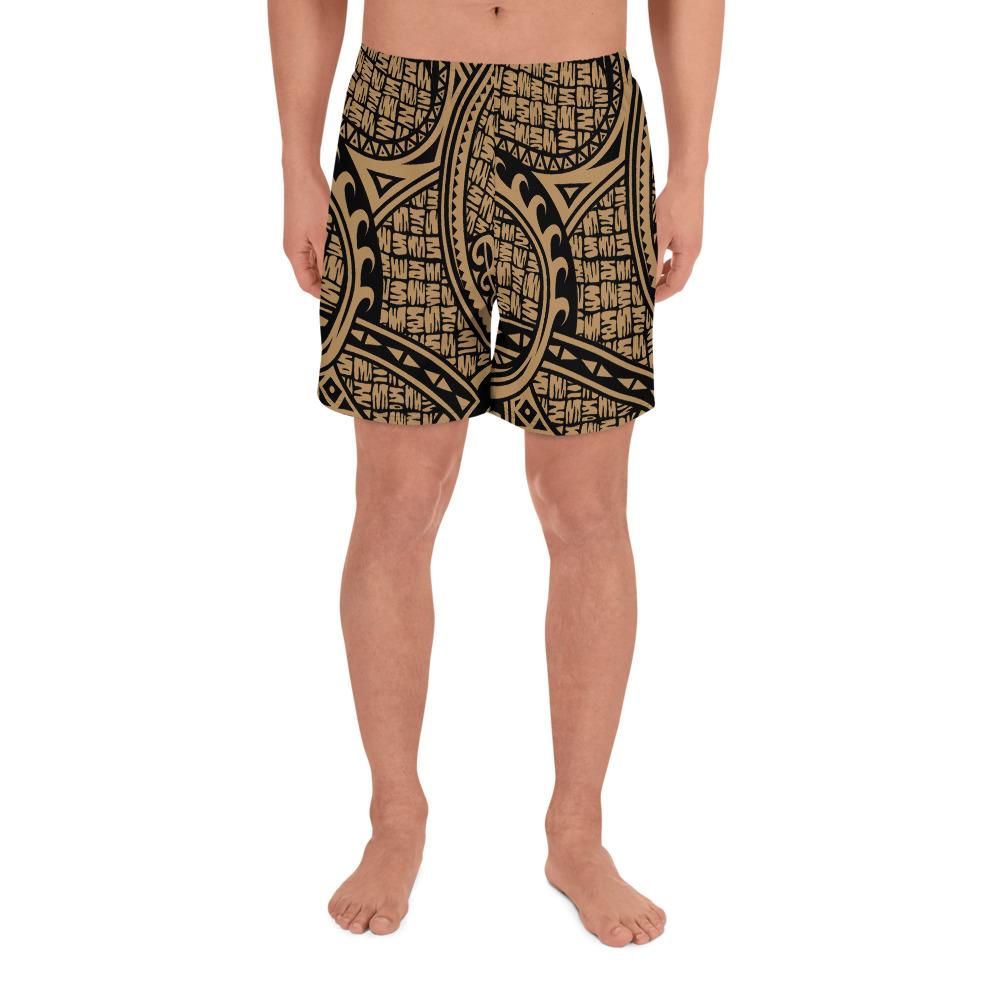 Polynesian Maori Lauhala Gold Men's Athletic Long Shorts Art - Polynesian Pride